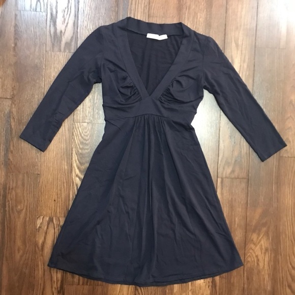Susana Monaco 3/4 Sleeve Little Black Dress women's Size Small. Plunging v-neck - Picture 1 of 6